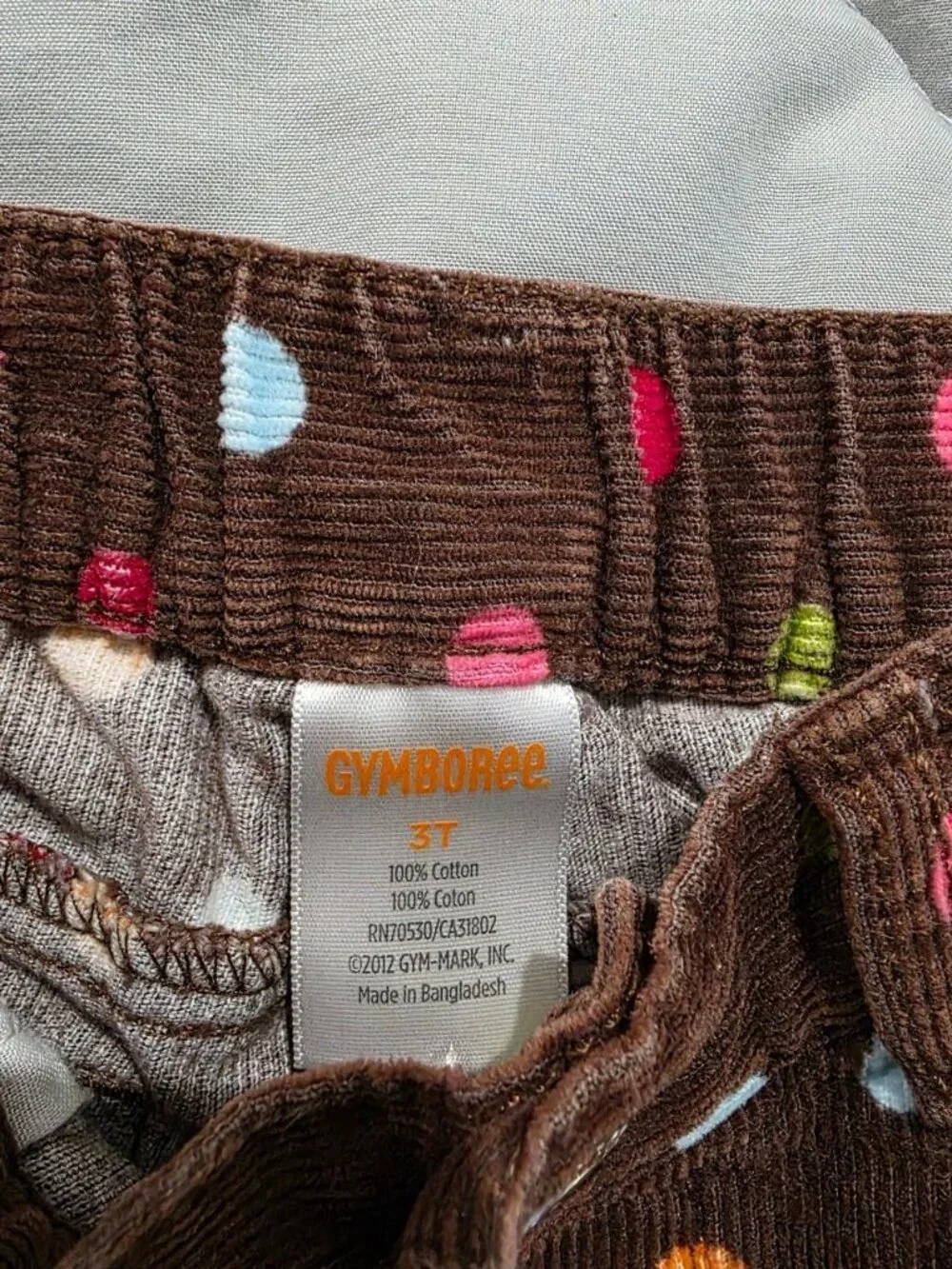 Vintage Gymboree 3T Brown Polka Dot Corduroy Pants Girls Retro Flare 100% Cotton